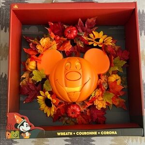 NWT 2025 Disney Parks Halloween Mickey Mouse Pumpkin Wreath Light Up